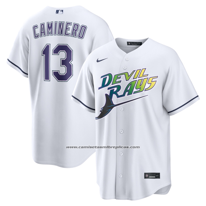 Camiseta Beisbol Hombre Tampa Bay Rays Junior Caminero Alterno 2 Replica Blanco